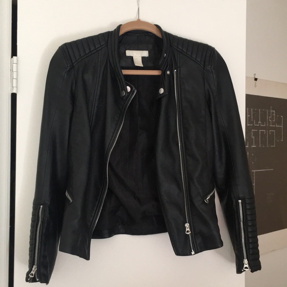 H&M feminine moto faux leather jacket